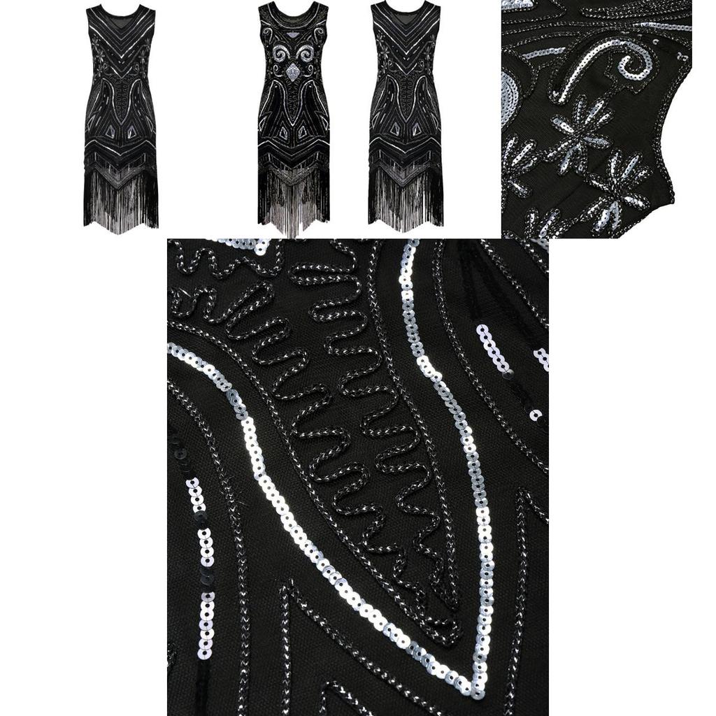 Изысканная серия Женская винтажная юбка с пайетками и бахромой без рукавов Платье с бисером и кисточками для модных женщин