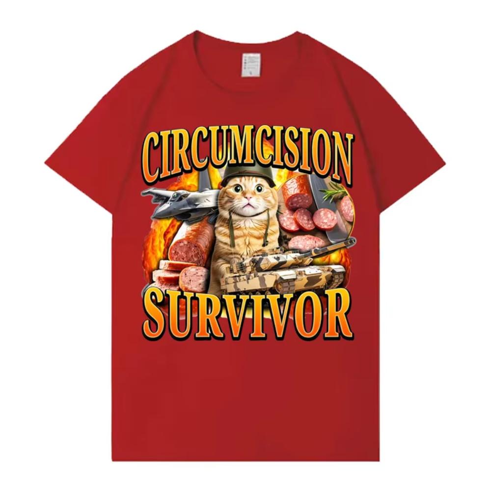 Circumcision Survivor Funny Cat T Shirt Unisexs Womens Pop Y2K Tshirt Casual Cotton Short Sleeve Oversized Tshirt Hot Sale Tops