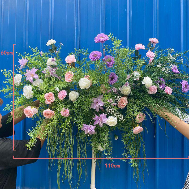 Floral Art Forest Scene Aisle Runner: Green Plant Props & Fake Flowers for Wedding Decoration