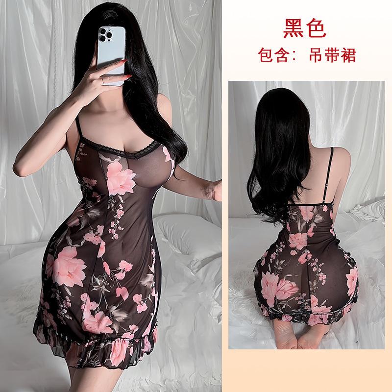 Пижамы сексуальные сетчатые пижамы женские принты юбки на подтяжках прозрачная одежда