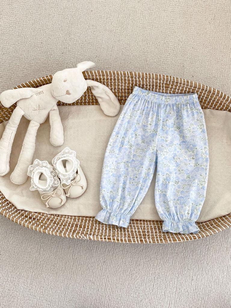 Girls Summer Lightweight Floral Mosquito-Repellent Pants Breathable Cuffed Harem Trousers