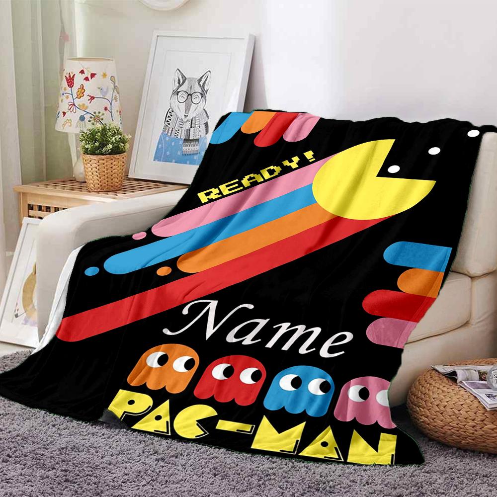 Custom Name Pacman Adventure Game Party Blanket For Couch Bed Plush Cozy Fuzzy Blanket Super Soft Warm Blankets For Fall And Winter 091690