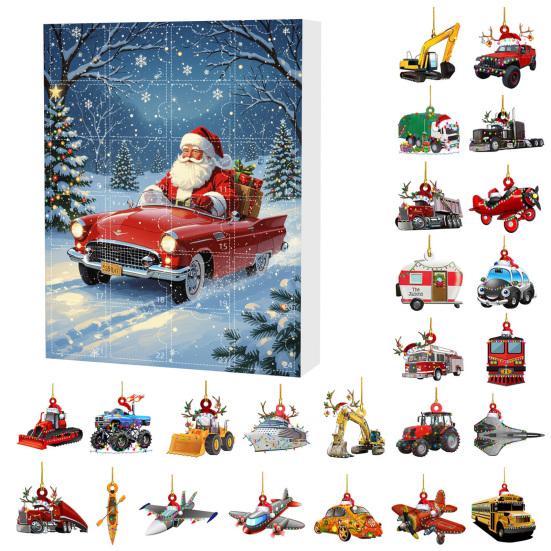 2025 Transportation Advent Calendar 24 Days Christmas Countdown with Collectible Train Plane Pendants Holiday Gifts for Toddler Boys Kids