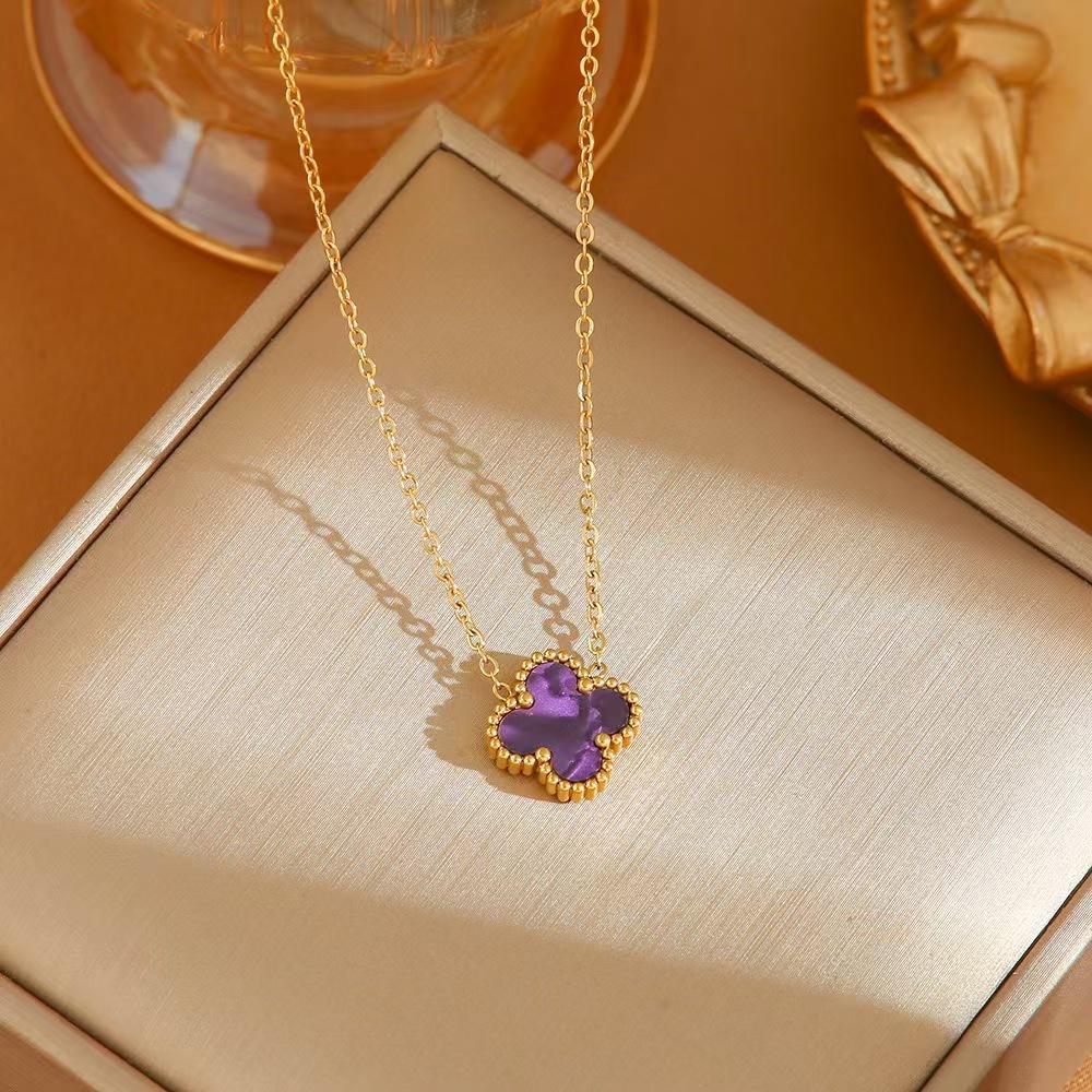 Ladies' Titanium Steel Colorful Lucky Clover Necklace Non Fading Clavicular Chain