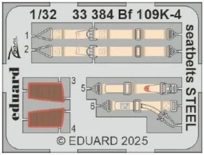 Eduard 1/32 Zoom Etching Bf109K-4 Stainless Steel Seatbelt (for Kotari) Plastic Model Parts EDU33384 (Airplane)