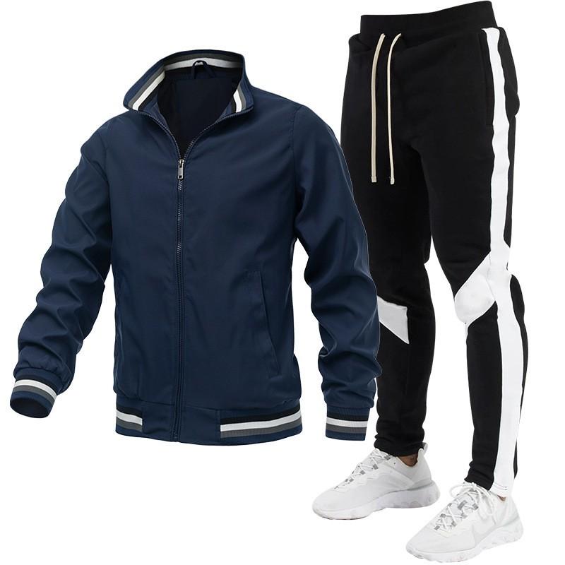 Mens Casual Tracksuit Set Slim Fit Fleece Lined Jacket Sweatpants Sports Gym