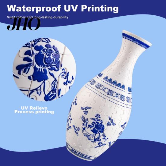 Handmade Puzzle Vase 3D Jigsaw DIY Flower Castle Sea Wave Boat Print Floral Plants Holder Container Kids Educational Building Toy