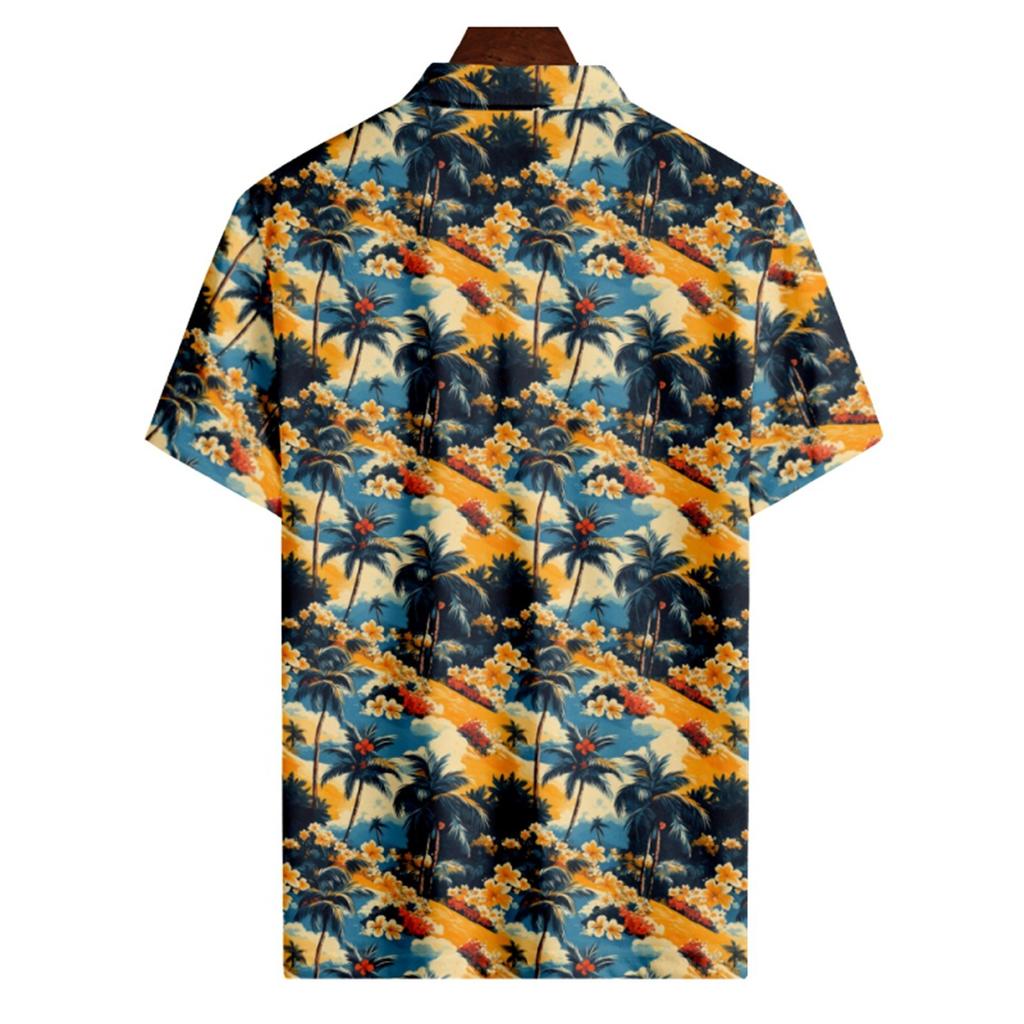 Men's Summer Hawaii Printed Golf Shirt Botton Short Sleeve Top Men's Casual Fashion Shirt