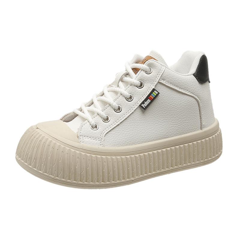 Женские белые туфли на платформе с подошвой-печеньем с круглым носком, новинка осени 2025, высокие, на шнуровке, повседневные, универсальные, одинарные туфли