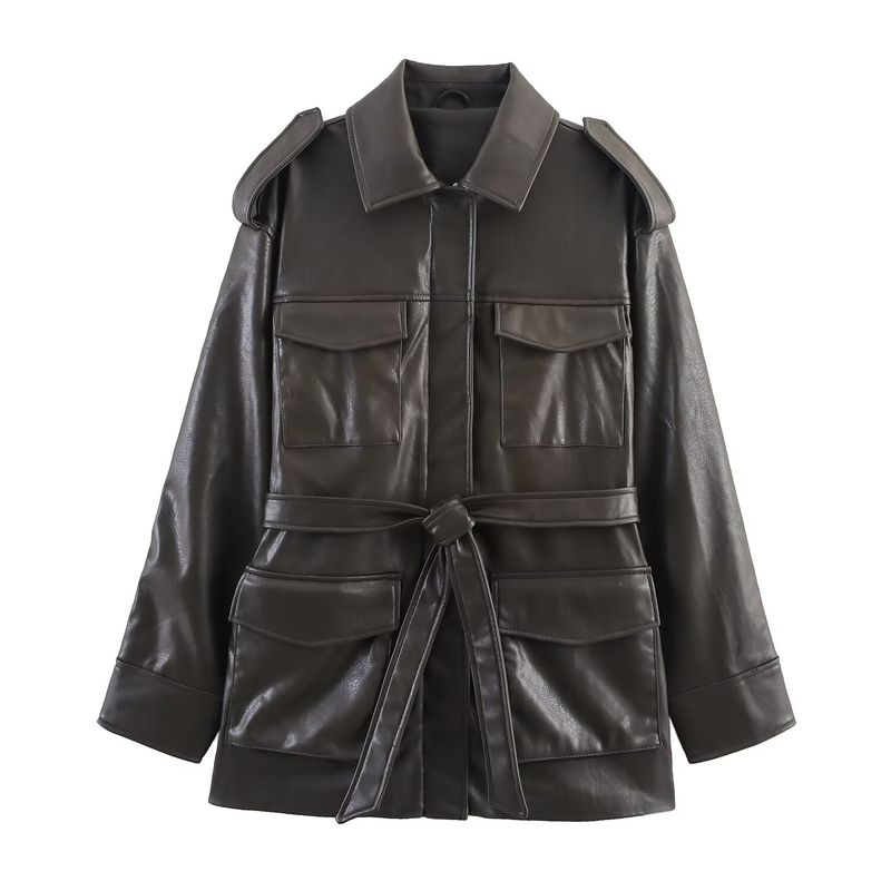 Araltay New Arrival Fashion Style Women's Clothing Fashion All-Match Minimalist Pocket Decoration Imitation Leather Jacket Outwear 4341766
