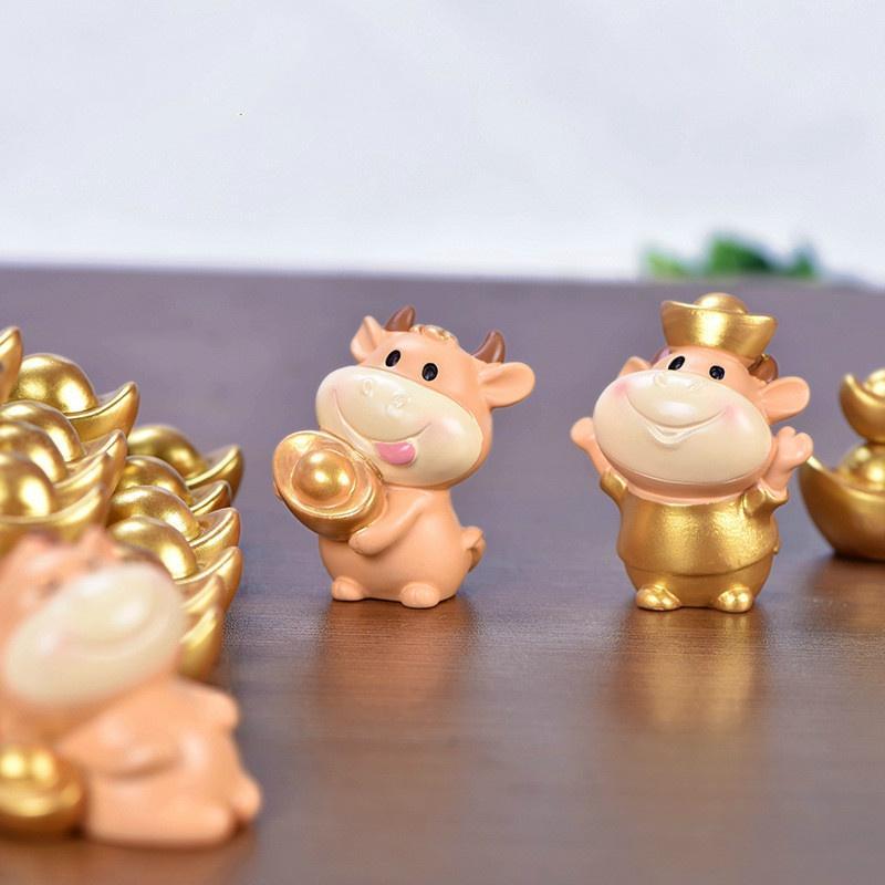 Micro Cattle Family Figurine Resin Ornaments Miniature Model Mini Animal Statue Bonsai Decoration Garden Home Decor
