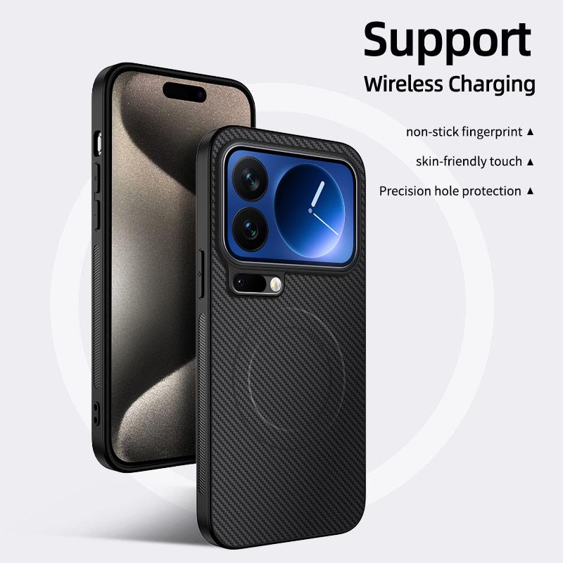 Премиальный магнитный чехол из углеволокна для Xiaomi 17 Pro Max Mi 15 Pro 15T Мягкий чехол для телефона с беспроводной зарядкой для Xiaomi 15T Pro Чехлы