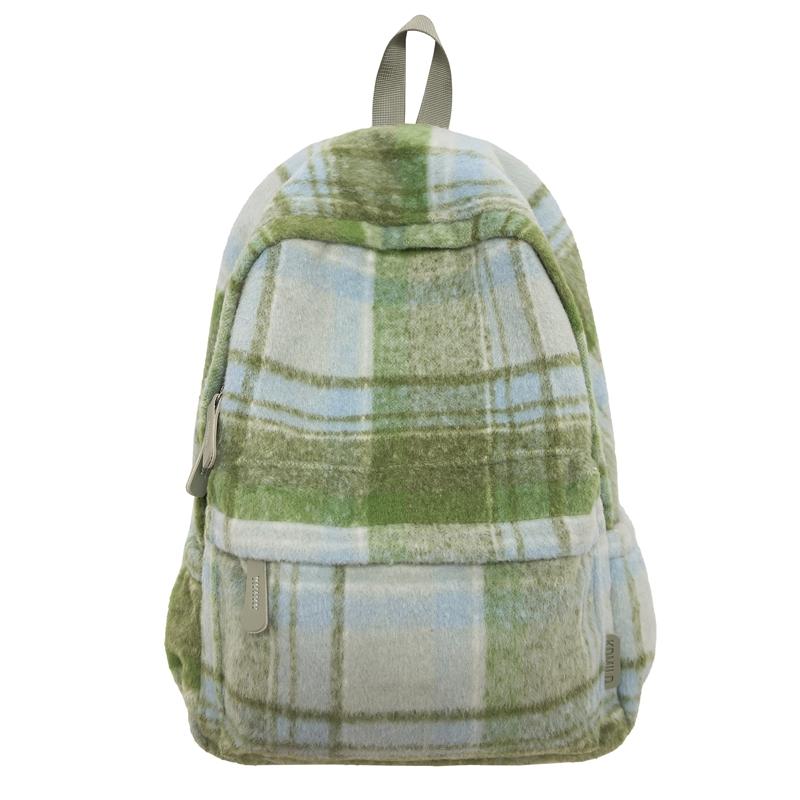 Шерстяной клетчатый школьный рюкзак для студента, большой вместимости, женский рюкзак