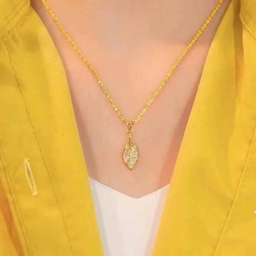 Сверкающие золотые ветви и нефритовые листья ожерелье для женщин простой темперамент ключичная цепочка модный