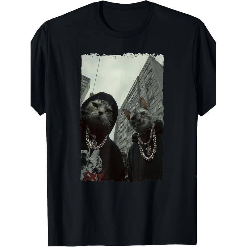 Gangster Cats Streetwear Cool Cat Motif Funny T-Shirt_2 Men's Vintage T-shirt Perfect for Home|Outdoor|Work|Gifting (Birthdays|Valentine's