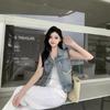 Fashion Raw Edge Denim Vest Jacket Women's Spring Summer Sleeveless Vest Shoulder Waistcoat