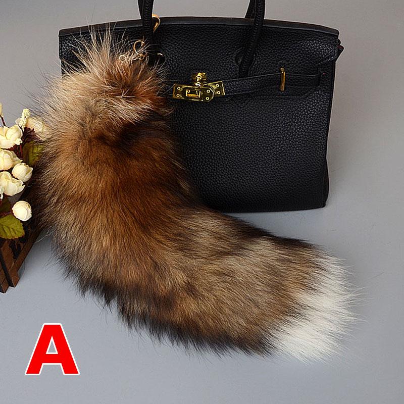 Charm Long Pendant Fluffy Fox Tail Fur Keychain Handbag Accessories Keyring Fashion Lovely 40cm
