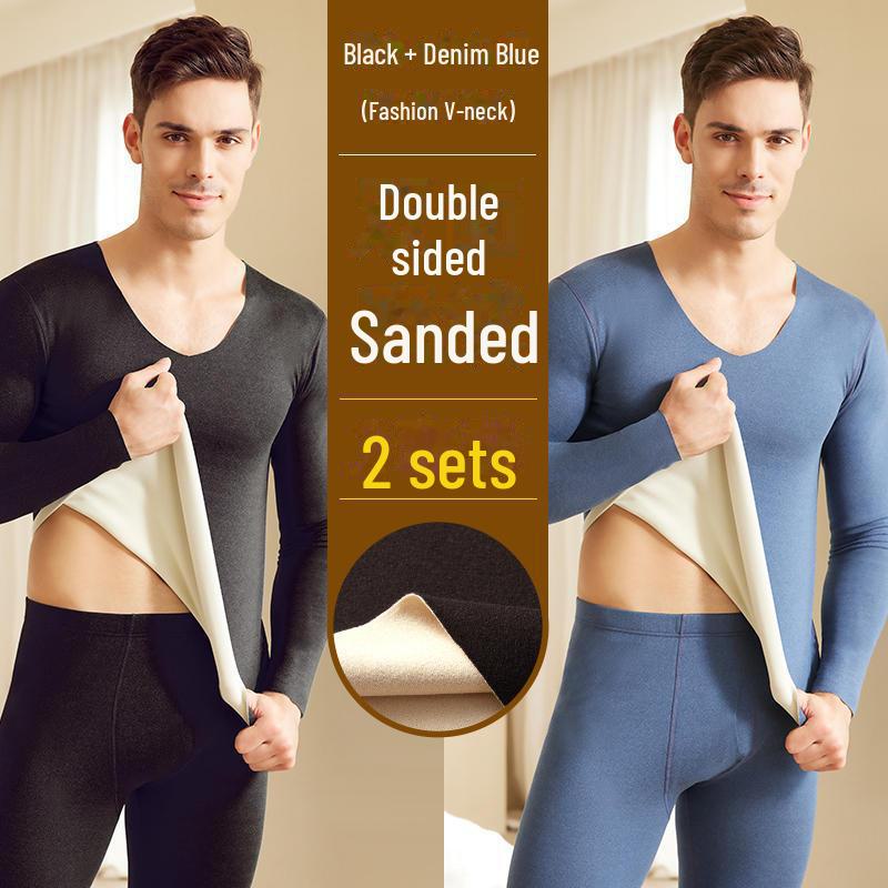 Комплект мужского термобелья: Бесшовный, плотный, сохраняющий тепло осенне-зимний костюм с двухсторонним немецким бархатом.