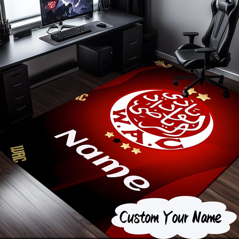 Custom Name Wydad Sports Emblem Design Rug for Living Room, Game Rooms, Office, Bedroom, Floor Mat Playful Design, fan gifts Christmas decor