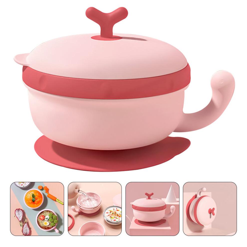 1pc Heat Preservation Pink Stainless Steel Bowl With Suction Cup