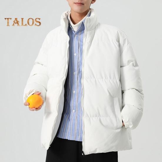 Мужская хлопковая куртка с воротником-стойкой, длинным рукавом, застежкой-молнией, утолщенным пуховым пальто с карманами, однотонная стеганая верхняя одежда