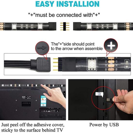 Strip Light LED Vibrant Colors RGB Improve Ambience Flexible Ribbon Adapter Strip Light