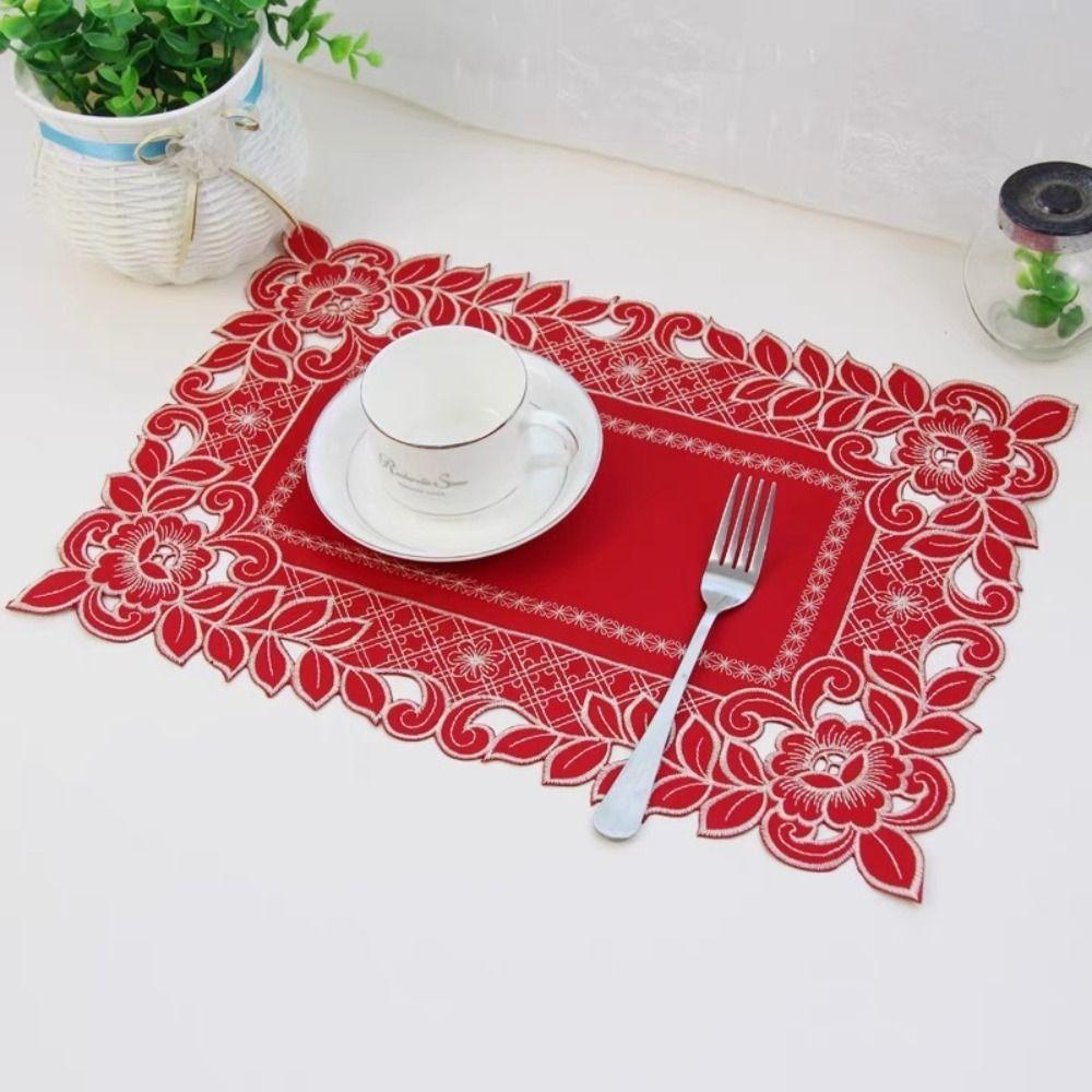 Большая вышитая кружевная салфетка из ткани, нескользящая, цветочная, подставка под обеденный стол, отель