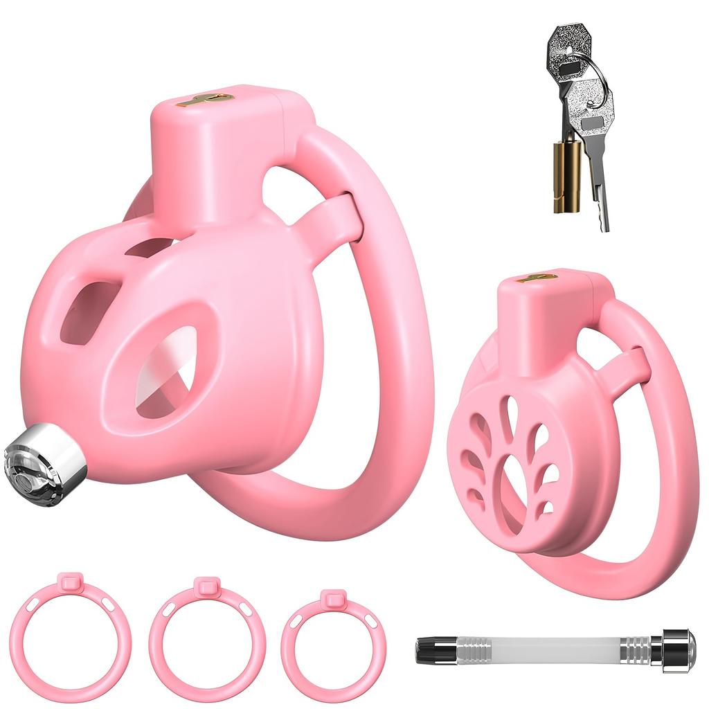 Chastity Cock Cage 1 Set 2 Styles Chastity Device with 3 Sizes Ring and Invisible Lock Flat Chastity Cage with BDSM Bondage GearGood product