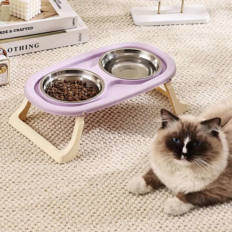 1 foldable stainless steel pet bowl, cat and dog food bowl with neck protection for high feet