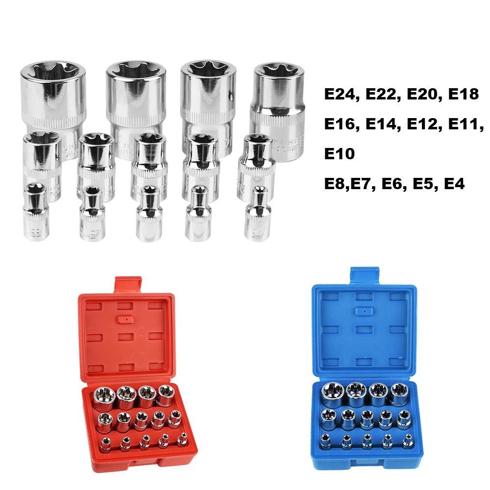 Набор головок-ключей E-Torx 14 штук с кейсом 3/8" 1/4" 1/2" Набор головок E4-E24 Инструменты для авторемонта Набор звездообразных головок