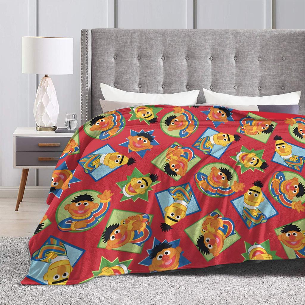 Bert & Ernie Red Soft Warm Blanket S-Sesames Streets Camping Plush Throw Blanket Home Decor Flannel Bedspread Sofa Bed Cover