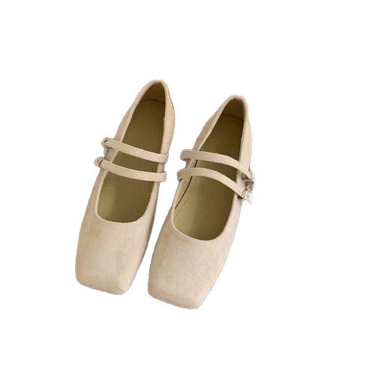 Туфли Мэри Джейн из замши с двойной пряжкой в стиле ретро, женские одинарные туфли 2025 года, квадратная носовая часть, плоская подошва, туфли для бабушек, корейская версия, женская обувь