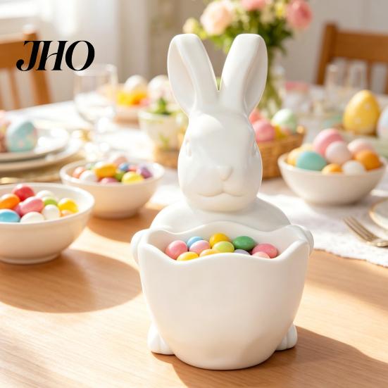 Rabbit Shaped Candy Holder 3D Printed Easter Bunny Bowl, Cute Holding Bowl Figurine, DIY Paintable White Desk Animal Dish Decor for Living Room