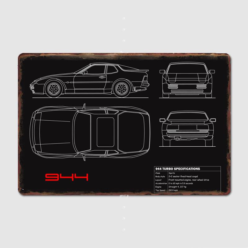 The 944 Blueprint Metal Plaque Metal Plaque Poster Mural Painting Retro Pub Garage Tin Sign Posters
