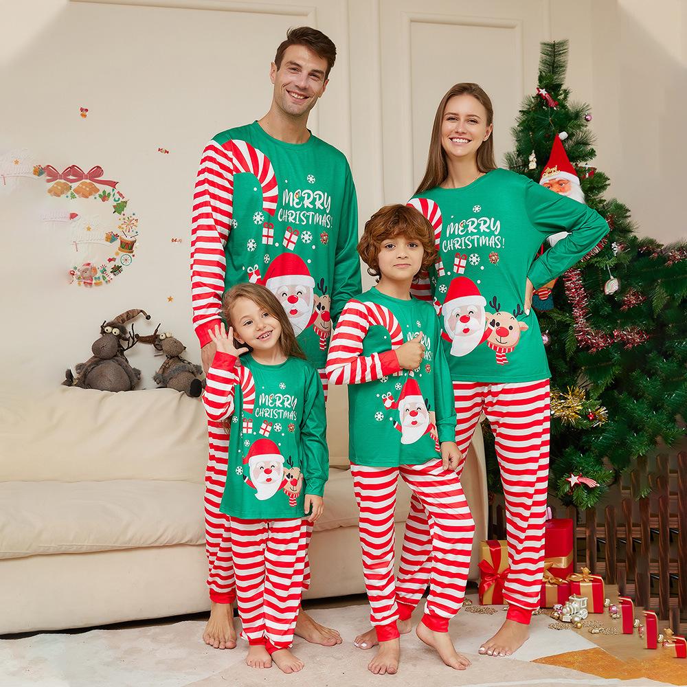 Christmas Red Stripe Green Family Pyjamas Adults Women Nightwear Pajamas Sets