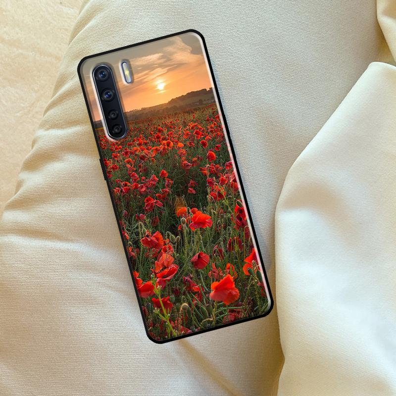 Red Corn Poppy Flower For OPPO A17 A57 A77 A5 A9 A53S A52 A72 A96 A76 A16 A54 A74 A94 A38 A58 A78 A15 A79 Case