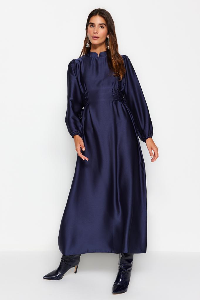 Women's Fashion New Hijab Evening Dress Green Fitted Satin Plain Weaving