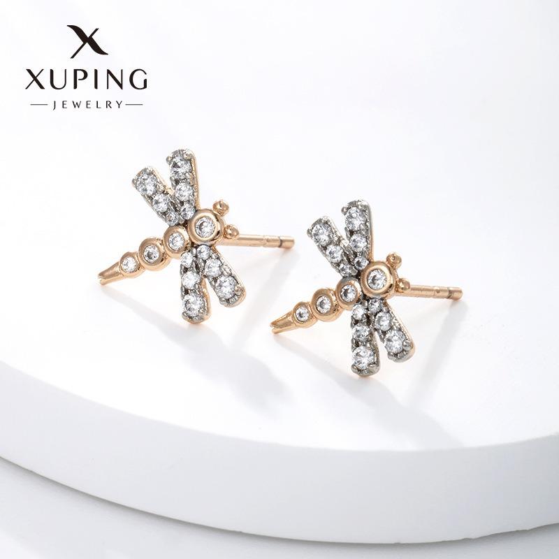 Ювелирные изделия Xuping, серьги-гвоздики, серьги-клипсы из сплава с покрытием k-цвета, с мульти-цирконами, в европейском и американском стиле, модные и универсальные серьги.