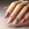 Sweet Pink Almond False Nails 24 Pieces with Glitter Effect for Parties and Daily Use