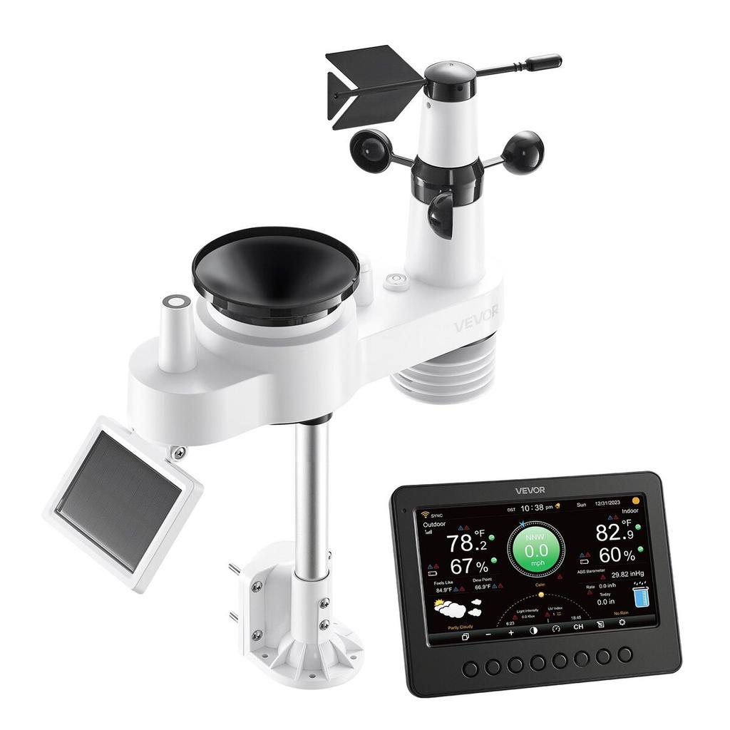 7-in-1 Wi-Fi Weather Station, 177.8 mm TFT Display, Wireless Solar Powered Outdoor Sensor, Rain Gauge, Indoor Outdoor for Weather Forecast, Wind Speed