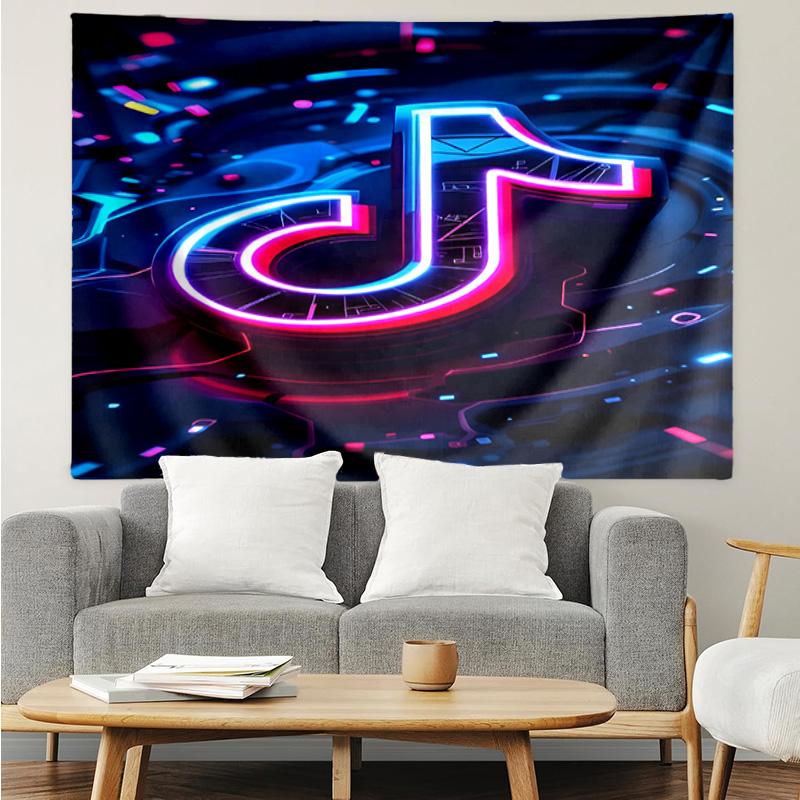 Neon Tiktok Logo Art Tapestry Accessories Playroom Tapestry, for Bedroom,Livingroom, dormitory Room Wall Decor Fan Birthday Gifts