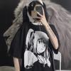 Women Gothic Shirt Black Anime Japanese Style T-shirt Lolita Anime Short Sleeved Black Loose Fitting Bottoming Top