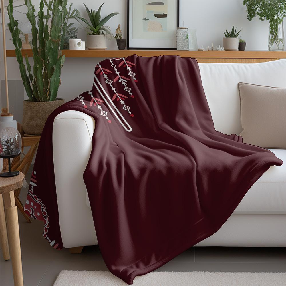 Luxurious Velvet Throw Blanket with Intricate Floral Embroidery Decorative Bed Blanket for Sofa Couch Home Decor
