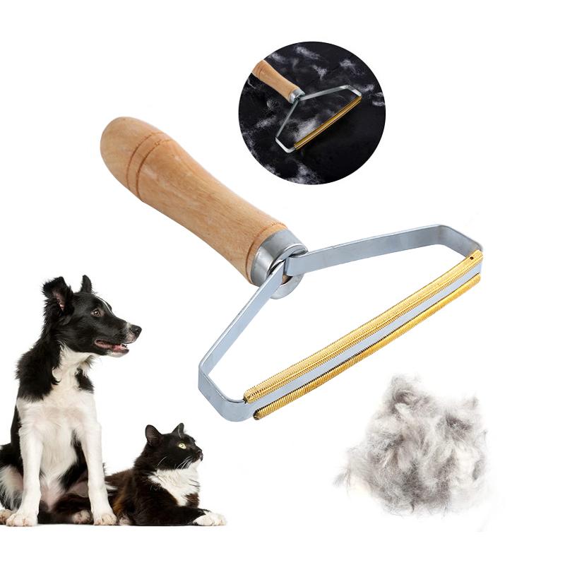 Многоразовая двусторонняя портативная щетка для удаления волос с деревянной ручкой для одежды и мебели