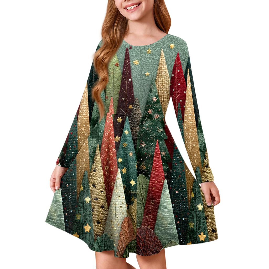 Girls' Princess Dress - Long Sleeve A-Line T-Shirt Dress Christmas Day