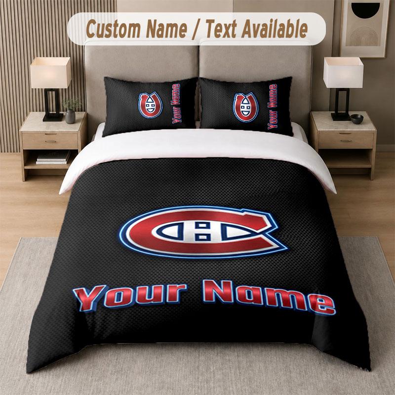 Custom Bedding Set Montreal Canadiens Pattern, Print Name Text 1 Duvet Cover plus 2 Pillowcases Home Textile