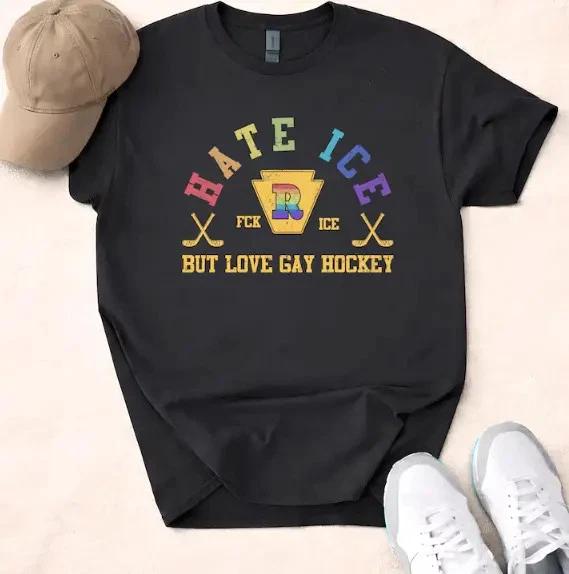 Hate Ice Love Gay Hockey  Shirt Funny Pride Sports Tee
