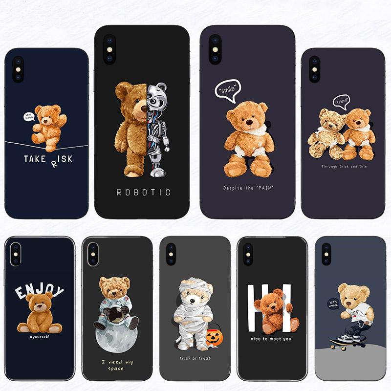 Чехол для телефона с милым мультяшным медведем для Iphone 12 Mini 13 11 Pro Max SE 2020 XS X XR Hard Mobile Shell 7 6S 8 Plus 5, забавный уникальный чехол