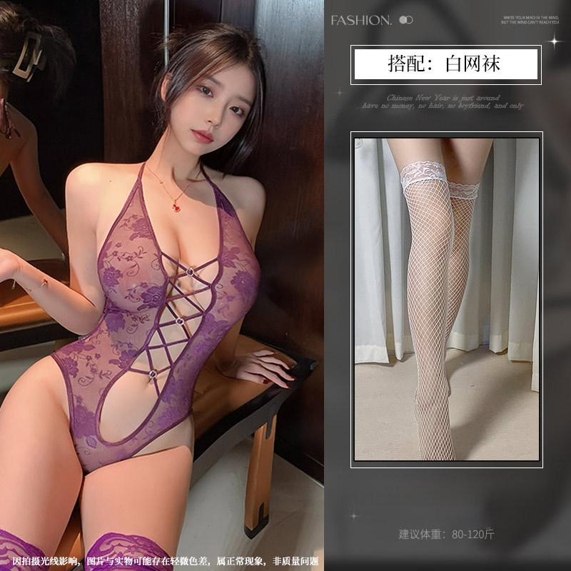 Sexy neck free lace onesie waist perspective temptation empty tight sexy lingerie women