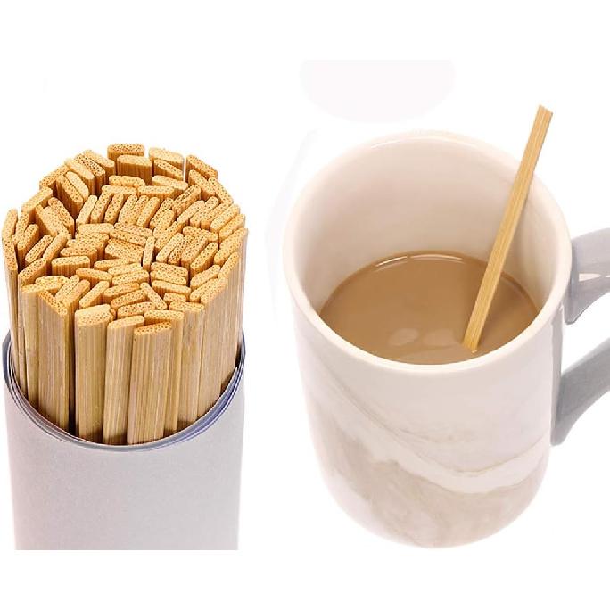 Mini Skater 5.4 Inch Bamboo Coffee Stirrers Eco Friendly Biodegradable Stir Sticks for Tea Hot Cold Beverages (100)